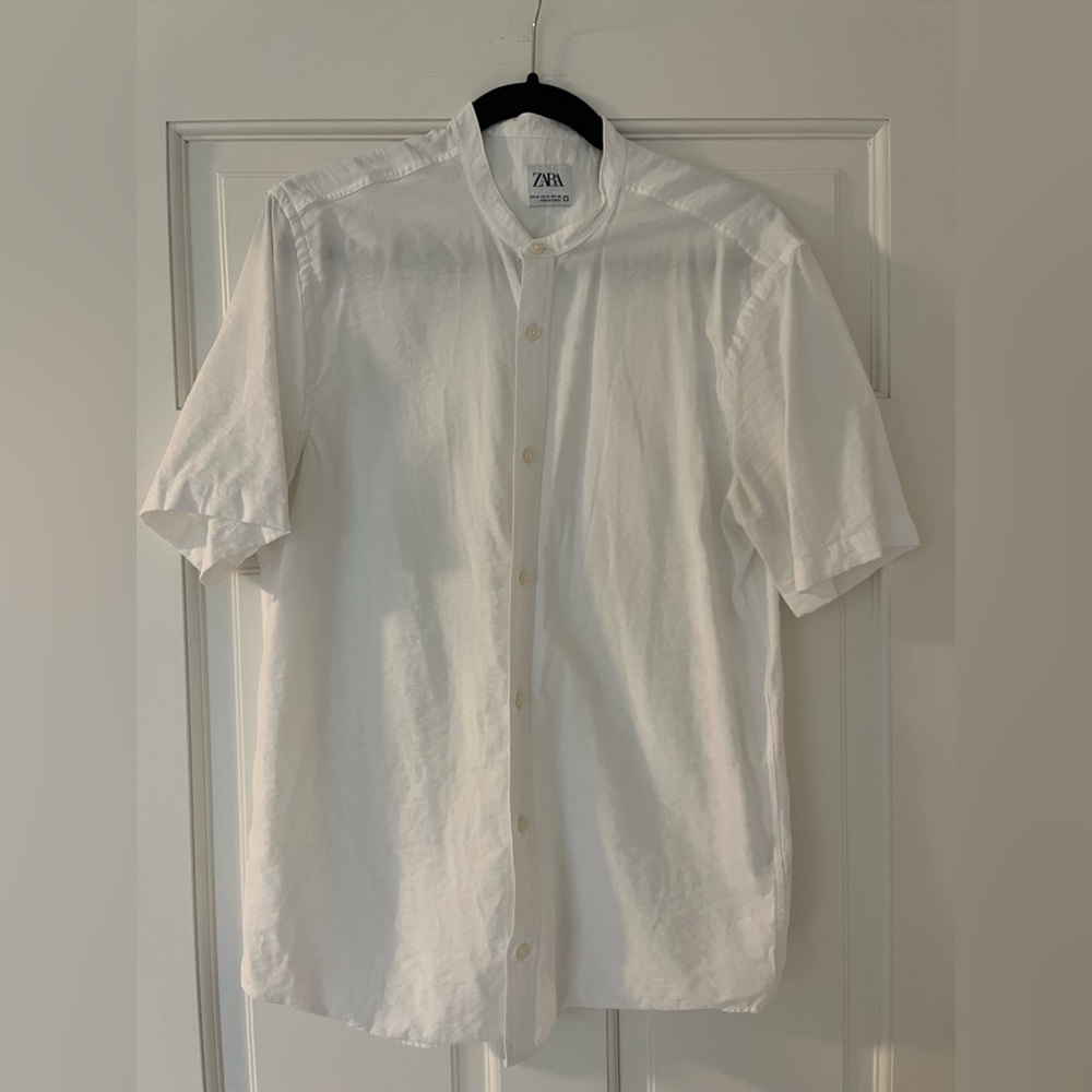 Zara Men’s White Mandarin Collar (collarless) Shirt